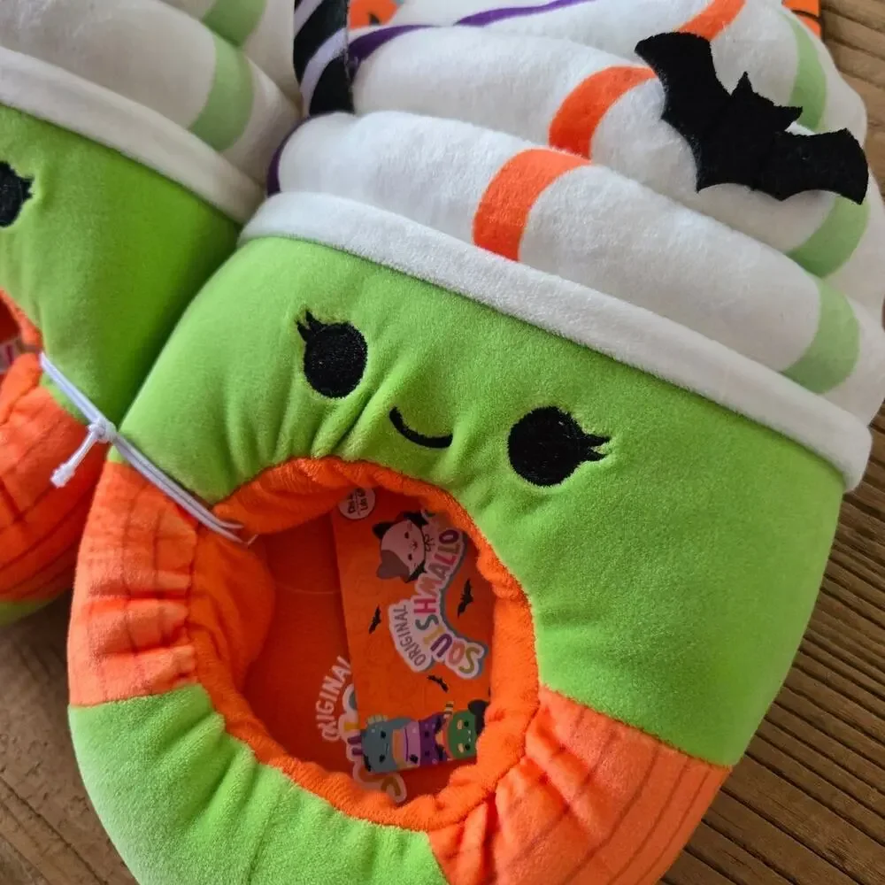 Squishmallows Halloween Witch Plush Slippers Green Orange Spooky sz 4/5